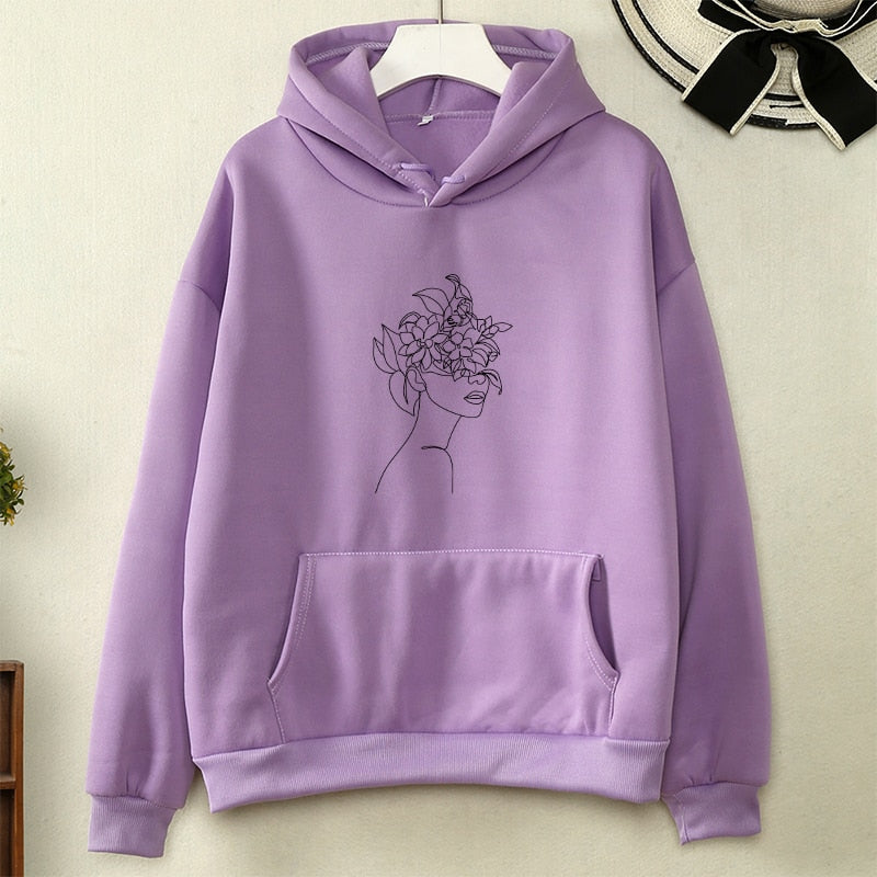 Funny Line Art Printed Oversized Hoodies Women Aesthetic Tumblr Vintage Hoodie Winter Womens Sweatshirt Casual Streetwear