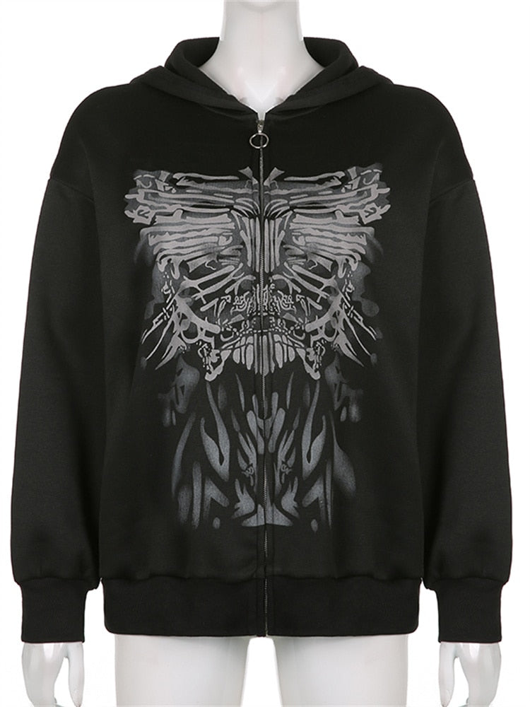 Butterfly Print Grunge Fairycore Hoodie Jackets Gothic Zip Up Loose Autumn Coats Retro Harajuku Cute Aesthetic Top Cuteandpsycho