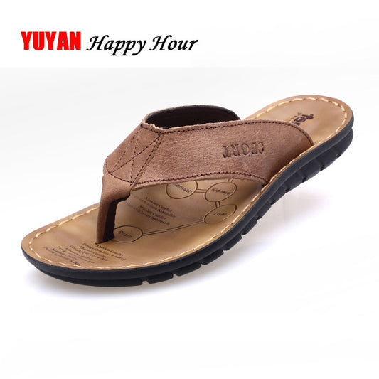 2022 Summer Shoes Men Slippers Genuine Leather Beach Slippers Mens Flip Flop Sandals Summer Men Shoes Male Flip Flops A673