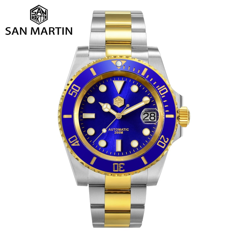 San Martin 40.5mm Diver Watch Two-tone Water Ghost NH35 Luxury Sapphire Men Mechanical Watches 20Bar Waterproof BGW-9 Luminous