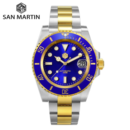 San Martin 40.5mm Diver Watch Two-tone Water Ghost NH35 Luxury Sapphire Men Mechanical Watches 20Bar Waterproof BGW-9 Luminous