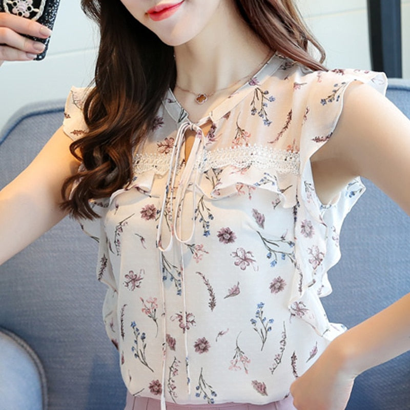 2022 Fashion Summer Women Blouse Shirt Sleeveless Print Chiffon Women Tops Blusas Oversized Women&#39;s Clothing Tops Blusas 0026 30