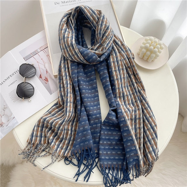 Luxury Plaid Scarf Winter Warm Cashmere Women Long Pashmina Foulard Female Scarves Lady Tassel Shawl Wraps 2022 Design New
