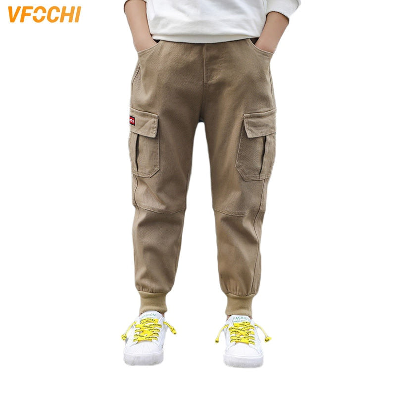 VFOCHI 2022 Brand New 4-16T Boys Pants Spring Summer Solid Color Kids Trousers Teenage Clothing Elastic Waist Boy Cargo Pants