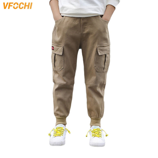 VFOCHI 2022 Brand New 4-16T Boys Pants Spring Summer Solid Color Kids Trousers Teenage Clothing Elastic Waist Boy Cargo Pants