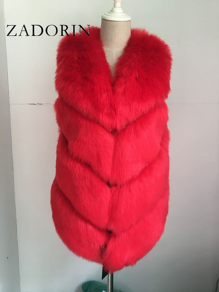 ZADORIN New Luxury Faux Fox Fur Vest Women Furry Short Faux Fur Vests Coat Fur Gilet Fourrure Autumn Winter Overcoat