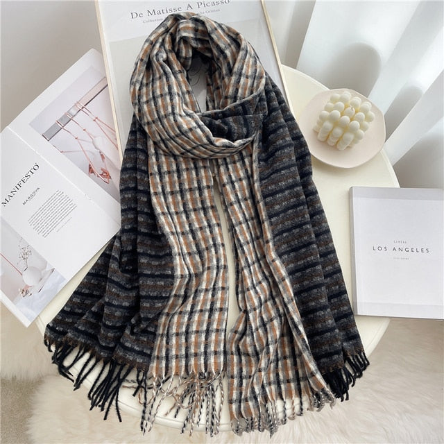 Luxury Plaid Scarf Winter Warm Cashmere Women Long Pashmina Foulard Female Scarves Lady Tassel Shawl Wraps 2022 Design New