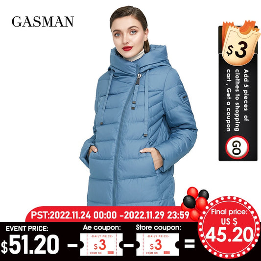 GASMAN 2022  Long Puffer Winter Down Jacket Women Thick Coat Women Hooded Parka Warm Female Brand Cotton Clothes Winter  M-180