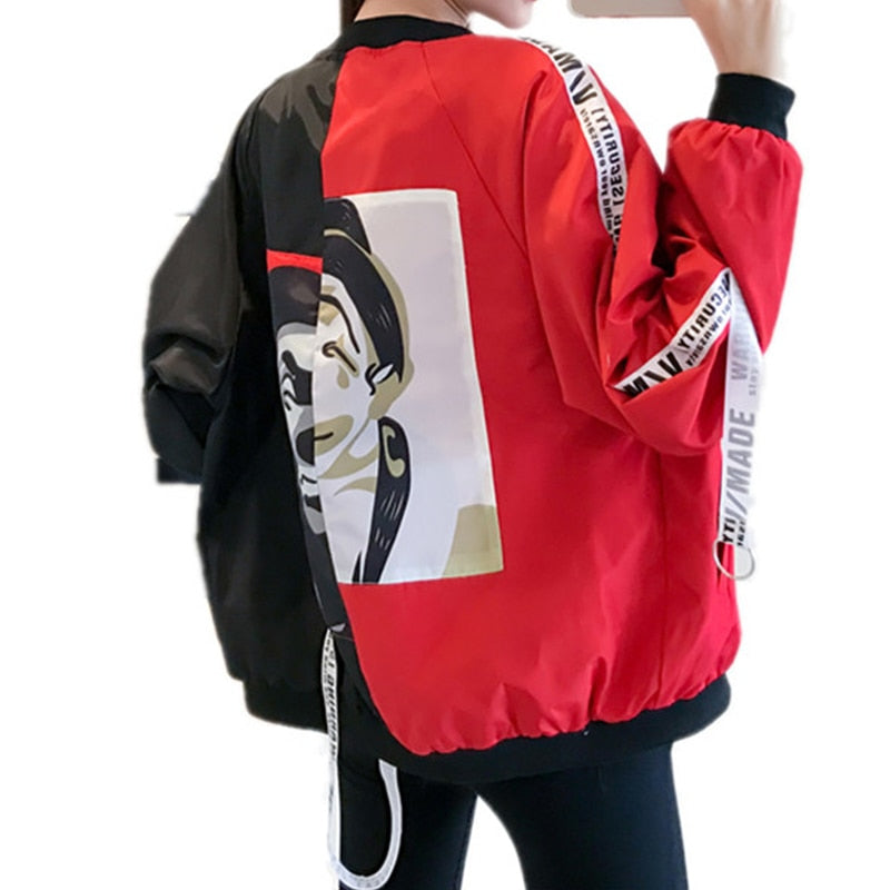 Jackets Women Clown Print New Women&#39;s Basic Jacket Fashion Thin Girl Chic Windbreaker Outwear Bomber Female Baseball Women Coat