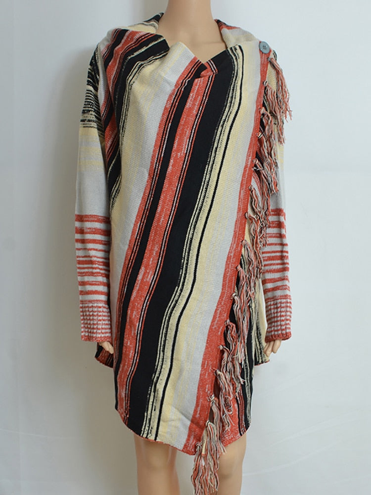 Fitshinling Irregular Fringe VintageSweaters Cardigans For Women Winter Fashion Jacket Female Long Cardigan Boho Knitwear Coats