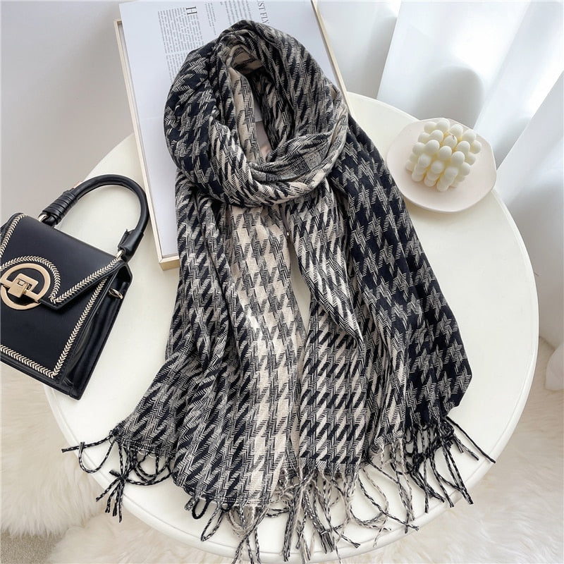 Luxury Plaid Scarf Winter Warm Cashmere Women Long Pashmina Foulard Female Scarves Lady Tassel Shawl Wraps 2022 Design New