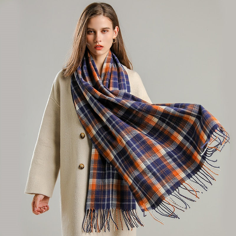 Luxury Plaid Scarf Winter Warm Cashmere Women Long Pashmina Foulard Female Scarves Lady Tassel Shawl Wraps 2022 Design New