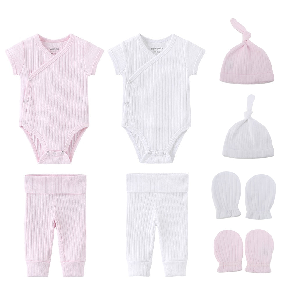 2022 Solid Unisex New Born Baby Boy Clothes Bodysuits+Pants+Hats+Gloves Baby Girl Clothes Cotton Clothing Sets Roupa de bebe