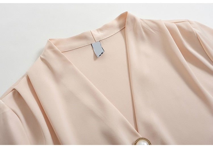 Long Sleeve V-Neck Office Lady Blouse Tops Women Blouse Women Blusas Mujer De Moda 2021 Chiffon Blouse Women Blouses Blusa E205