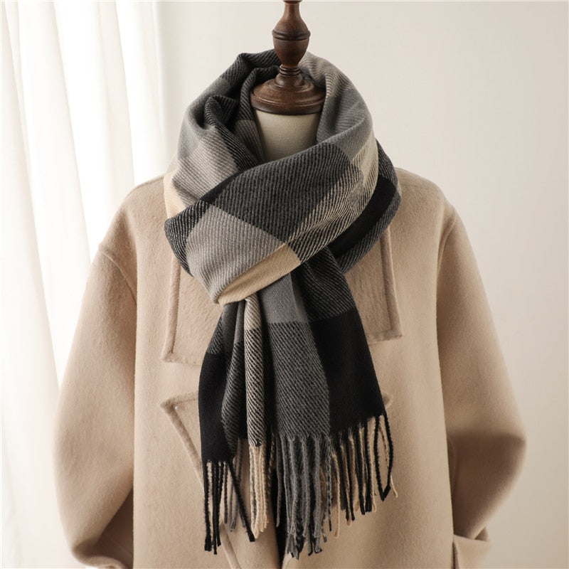 Luxury Plaid Scarf Winter Warm Cashmere Women Long Pashmina Foulard Female Scarves Lady Tassel Shawl Wraps 2022 Design New