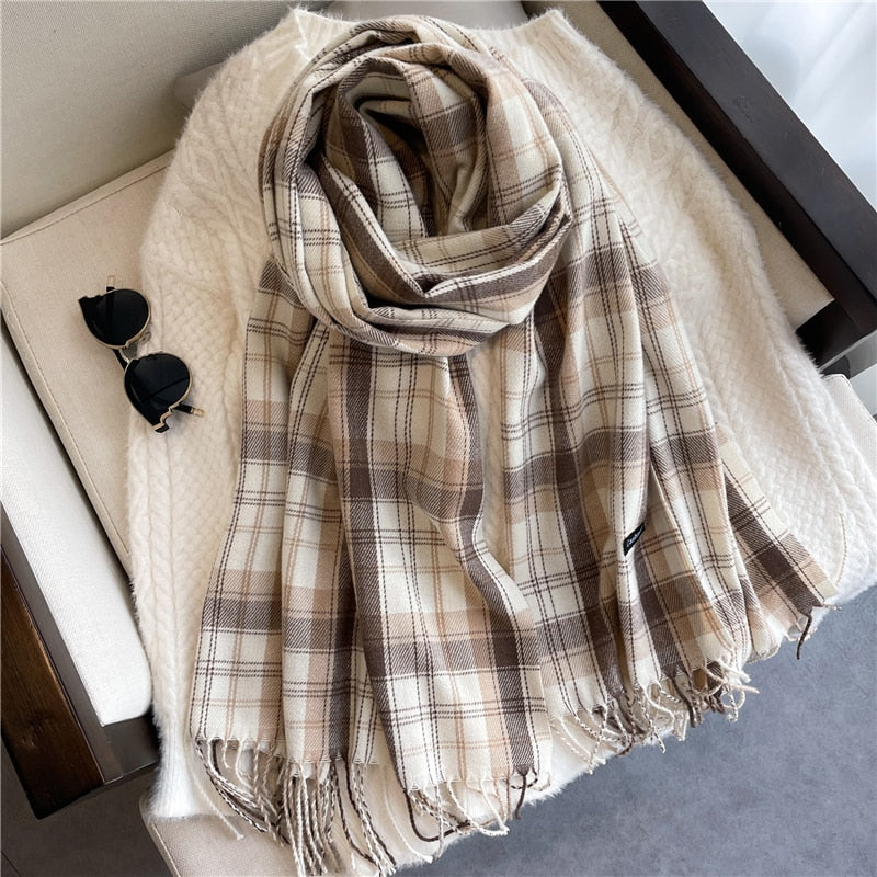Luxury Plaid Scarf Winter Warm Cashmere Women Long Pashmina Foulard Female Scarves Lady Tassel Shawl Wraps 2022 Design New