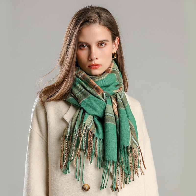 Luxury Plaid Scarf Winter Warm Cashmere Women Long Pashmina Foulard Female Scarves Lady Tassel Shawl Wraps 2022 Design New