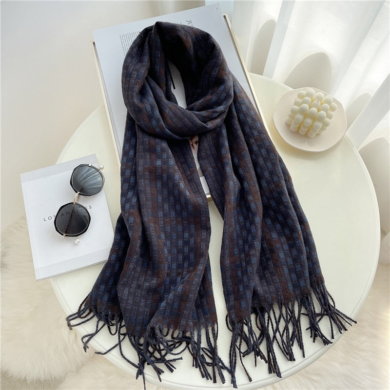 Luxury Plaid Scarf Winter Warm Cashmere Women Long Pashmina Foulard Female Scarves Lady Tassel Shawl Wraps 2022 Design New
