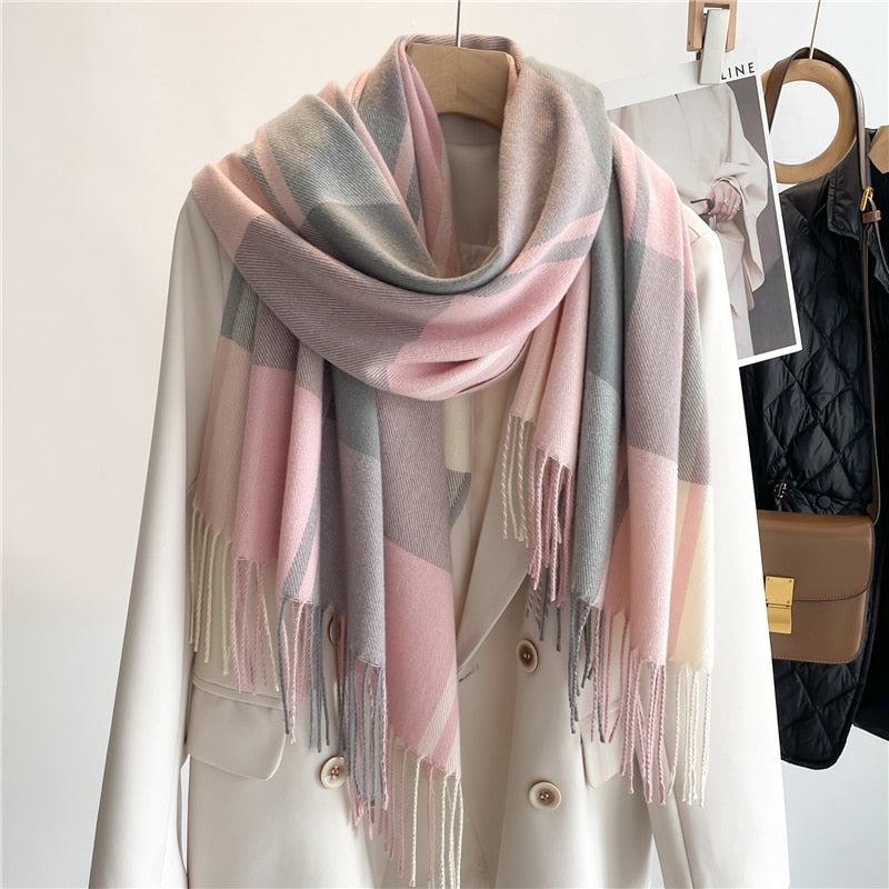 Luxury Plaid Scarf Winter Warm Cashmere Women Long Pashmina Foulard Female Scarves Lady Tassel Shawl Wraps 2022 Design New
