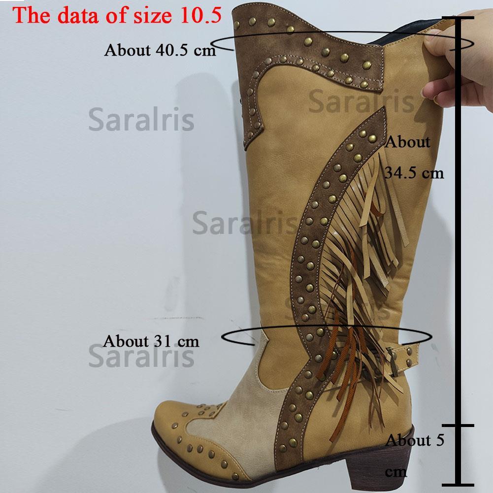 2022 New Fashion Autumn Ethnic Vintage Tassled Knight Boots Woman Shoes Riveting Nail Zip Popular Shoes Ladies Boots Female