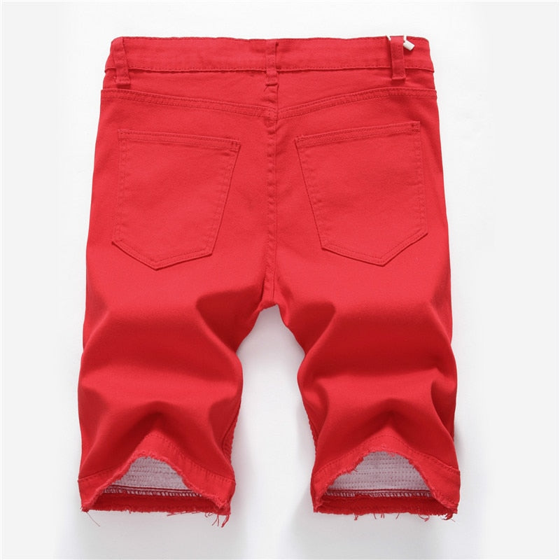 2022 Summer New Men's Denim Shorts Street Clothing Trend Personality Slim Short Jeans White Red Black Male Brand Clothes