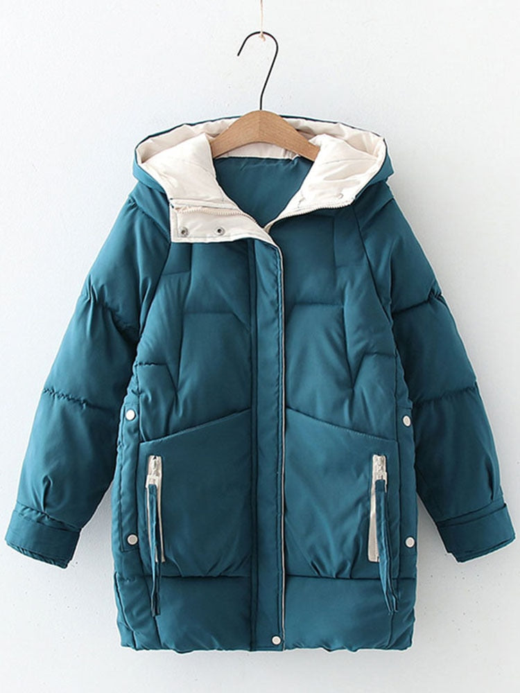 2022 Women Winter Thick Hooded Down Jacket Cotton Long Warm Padded Parka For Women Plus Size 2XL Winter Coat