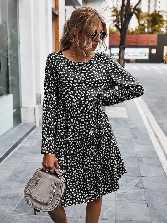 Autumn Winter Print Dress Women Casual Button A Line Loose Knee Length Dress 2022 New Fashion
