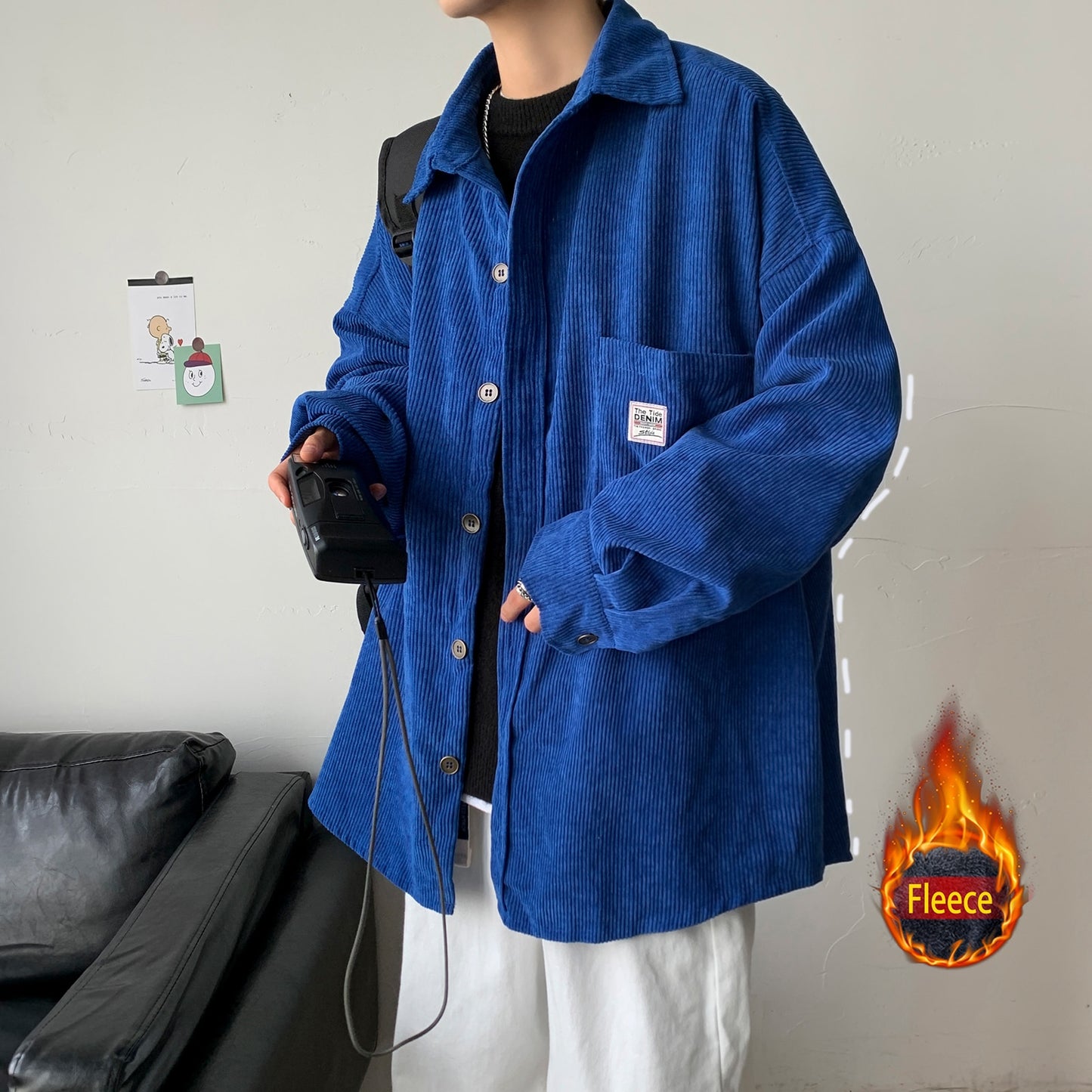 Privathinker Men's Corduroy Long Sleeve Shirts Autumn Korean Shirt Unisex Fashion Casual Oversize Shirt Printed Clothing