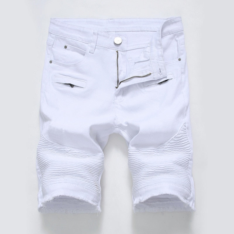 2022 Summer New Men's Denim Shorts Street Clothing Trend Personality Slim Short Jeans White Red Black Male Brand Clothes