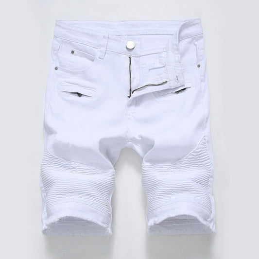 2022 Summer New Men's Denim Shorts Street Clothing Trend Personality Slim Short Jeans White Red Black Male Brand Clothes
