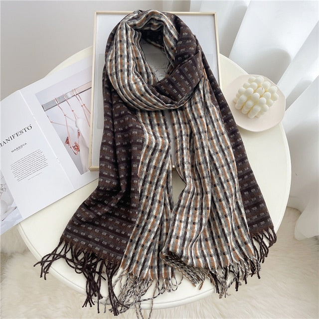 Luxury Plaid Scarf Winter Warm Cashmere Women Long Pashmina Foulard Female Scarves Lady Tassel Shawl Wraps 2022 Design New