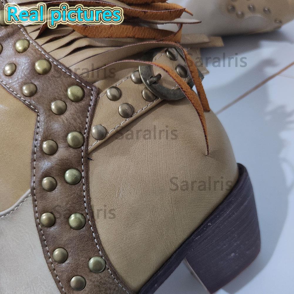 2022 New Fashion Autumn Ethnic Vintage Tassled Knight Boots Woman Shoes Riveting Nail Zip Popular Shoes Ladies Boots Female