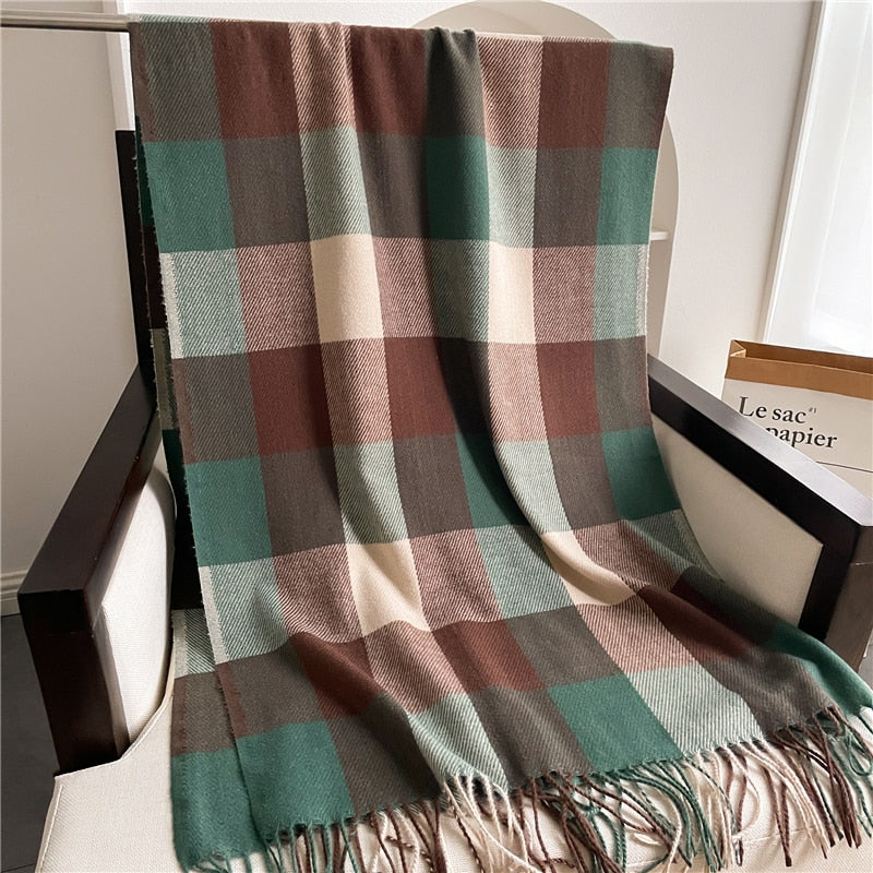 Luxury Plaid Scarf Winter Warm Cashmere Women Long Pashmina Foulard Female Scarves Lady Tassel Shawl Wraps 2022 Design New