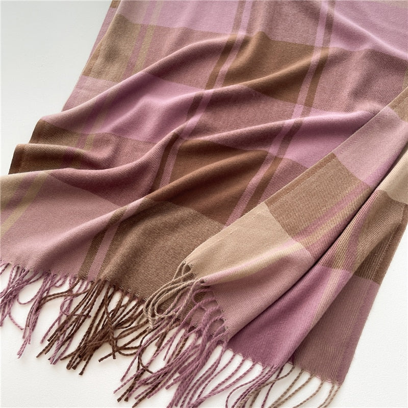 Luxury Plaid Scarf Winter Warm Cashmere Women Long Pashmina Foulard Female Scarves Lady Tassel Shawl Wraps 2022 Design New