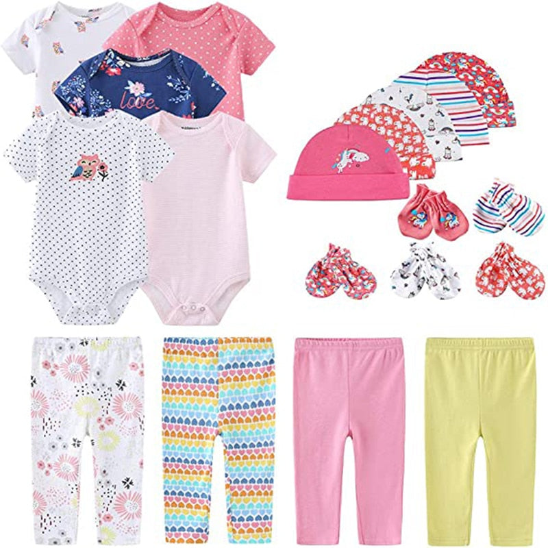 2022 Solid Unisex New Born Baby Boy Clothes Bodysuits+Pants+Hats+Gloves Baby Girl Clothes Cotton Clothing Sets Roupa de bebe