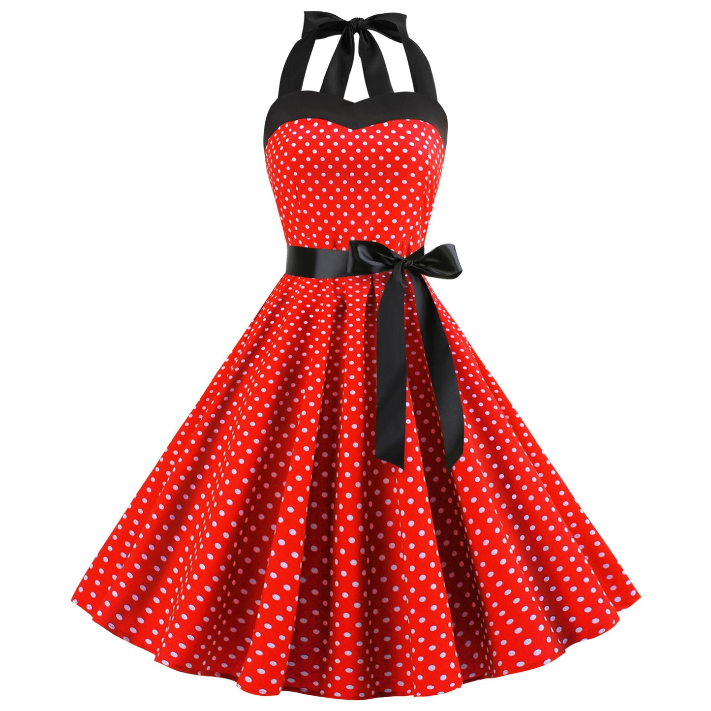 Women Red Cherry Party Dress Vintage 50s Rockabilly Hepburn Dress 2022 Elegant Summer Strapless Swing Retro Halter Pin up Dress