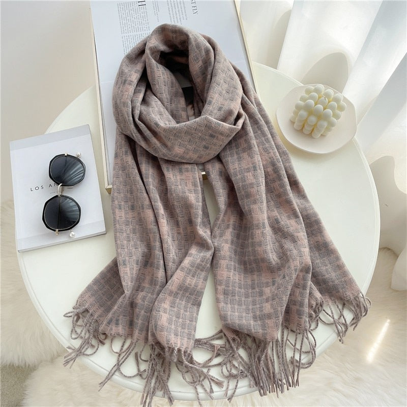 Luxury Plaid Scarf Winter Warm Cashmere Women Long Pashmina Foulard Female Scarves Lady Tassel Shawl Wraps 2022 Design New