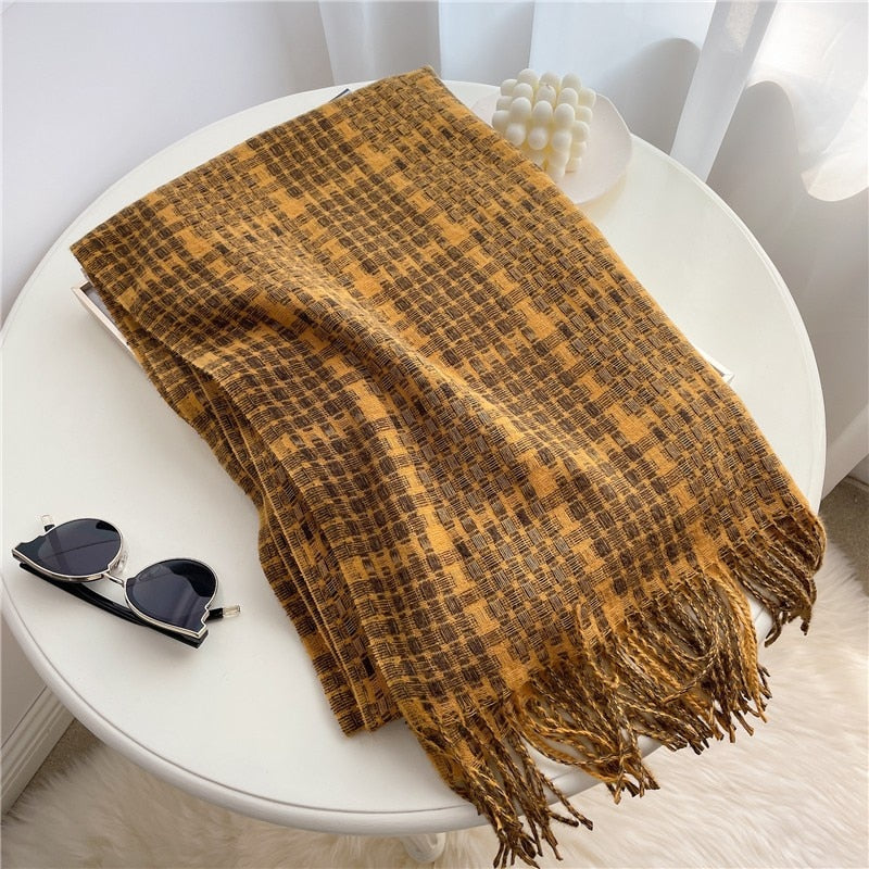 Luxury Plaid Scarf Winter Warm Cashmere Women Long Pashmina Foulard Female Scarves Lady Tassel Shawl Wraps 2022 Design New