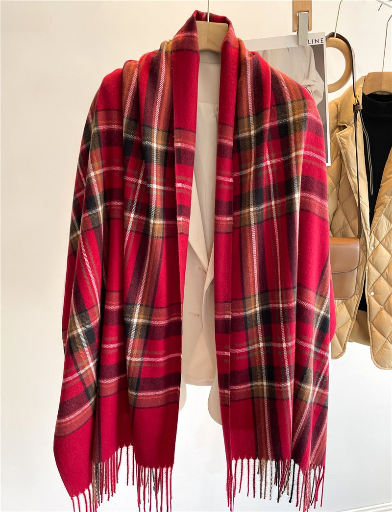 Luxury Plaid Scarf Winter Warm Cashmere Women Long Pashmina Foulard Female Scarves Lady Tassel Shawl Wraps 2022 Design New