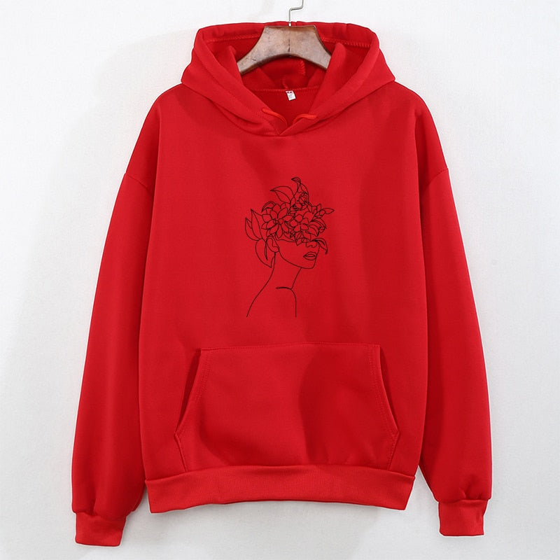 Funny Line Art Printed Oversized Hoodies Women Aesthetic Tumblr Vintage Hoodie Winter Womens Sweatshirt Casual Streetwear