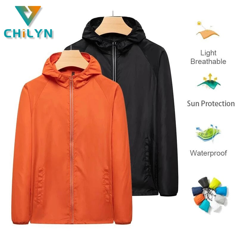 CHILYN Men&#39;s Hiking Camping Waterproof Jacket Women Reflective Sun Protection Clothing Unsiex Large Size Outdoor Windbreakers