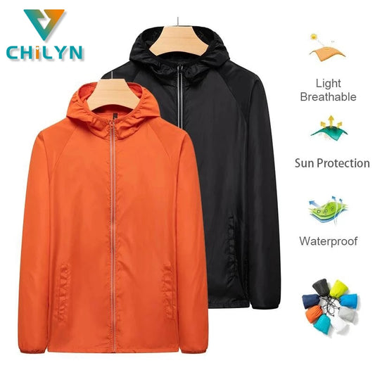 CHILYN Men's Hiking Camping Waterproof Jacket Women Reflective Sun Protection Clothing Unsiex Large Size Outdoor Windbreakers