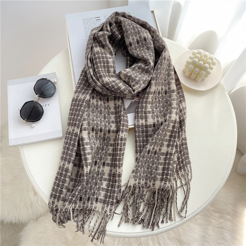 Luxury Plaid Scarf Winter Warm Cashmere Women Long Pashmina Foulard Female Scarves Lady Tassel Shawl Wraps 2022 Design New