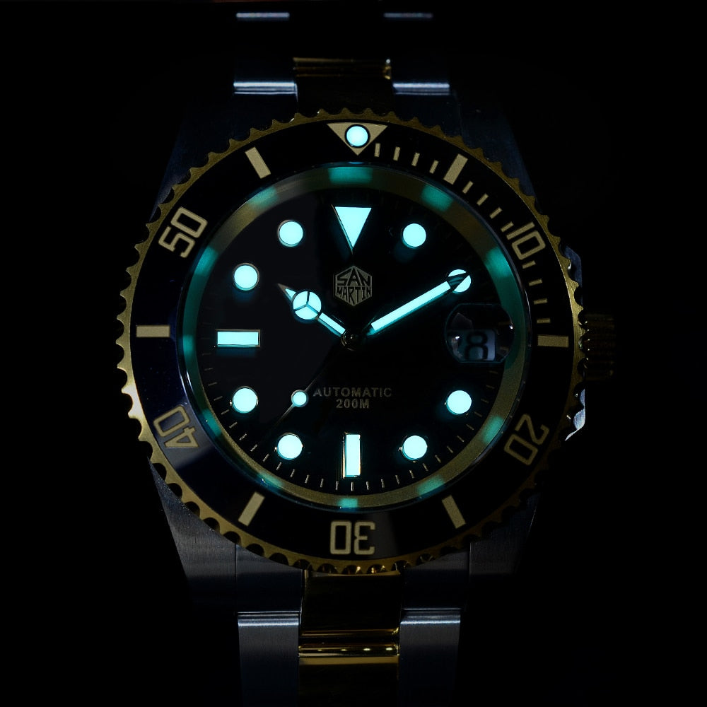 San Martin 40.5mm Diver Watch Two-tone Water Ghost NH35 Luxury Sapphire Men Mechanical Watches 20Bar Waterproof BGW-9 Luminous