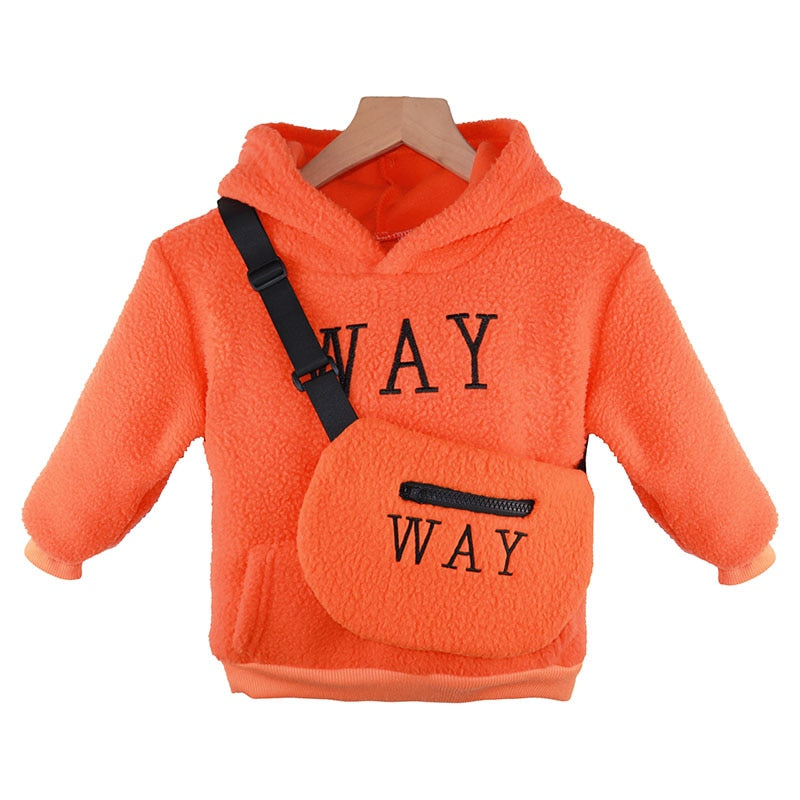 VFOCHI Boy Girl Sweatshirts with Bag Winter Wool Thick Children Hooded Long Sleeves Sweatshirt Unisex Warm Boy Girls Sweatshirts
