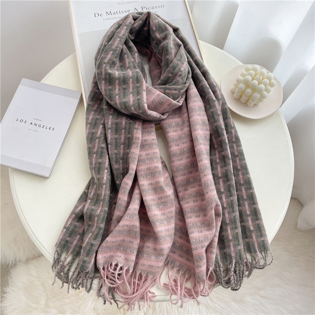 Luxury Plaid Scarf Winter Warm Cashmere Women Long Pashmina Foulard Female Scarves Lady Tassel Shawl Wraps 2022 Design New