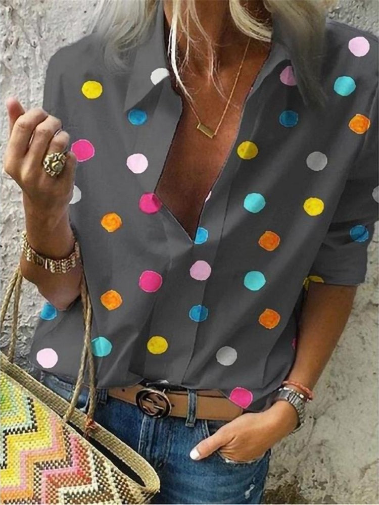 2022 New Polka Dot Blouse Women Turn Down Collar Long Sleeve  Shirts  Plus Size Clothes Streetwear White Blouse Women Xxl