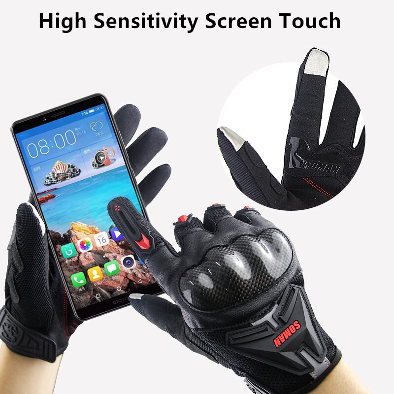 SOMAN Motorcycle Gloves Carbon Fiber Leather Moto Riding Gloves Men Motorbike Protective Gears Motocross Gants Moto Luvas MG19