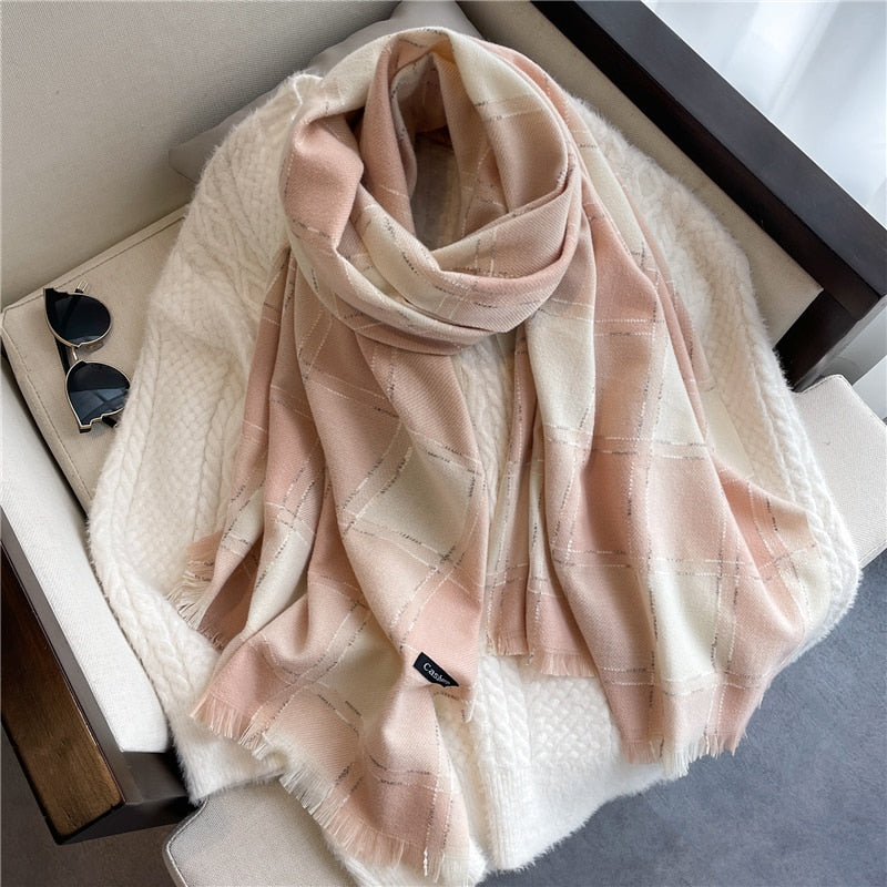 Luxury Plaid Scarf Winter Warm Cashmere Women Long Pashmina Foulard Female Scarves Lady Tassel Shawl Wraps 2022 Design New