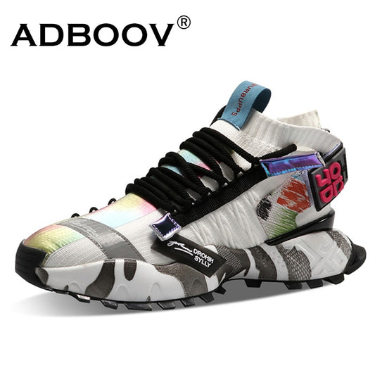 ADBOOV High Fashion Sneakers Men Knit Upper Breathable Men Casual Shoes Chunky Sneakers Trainers
